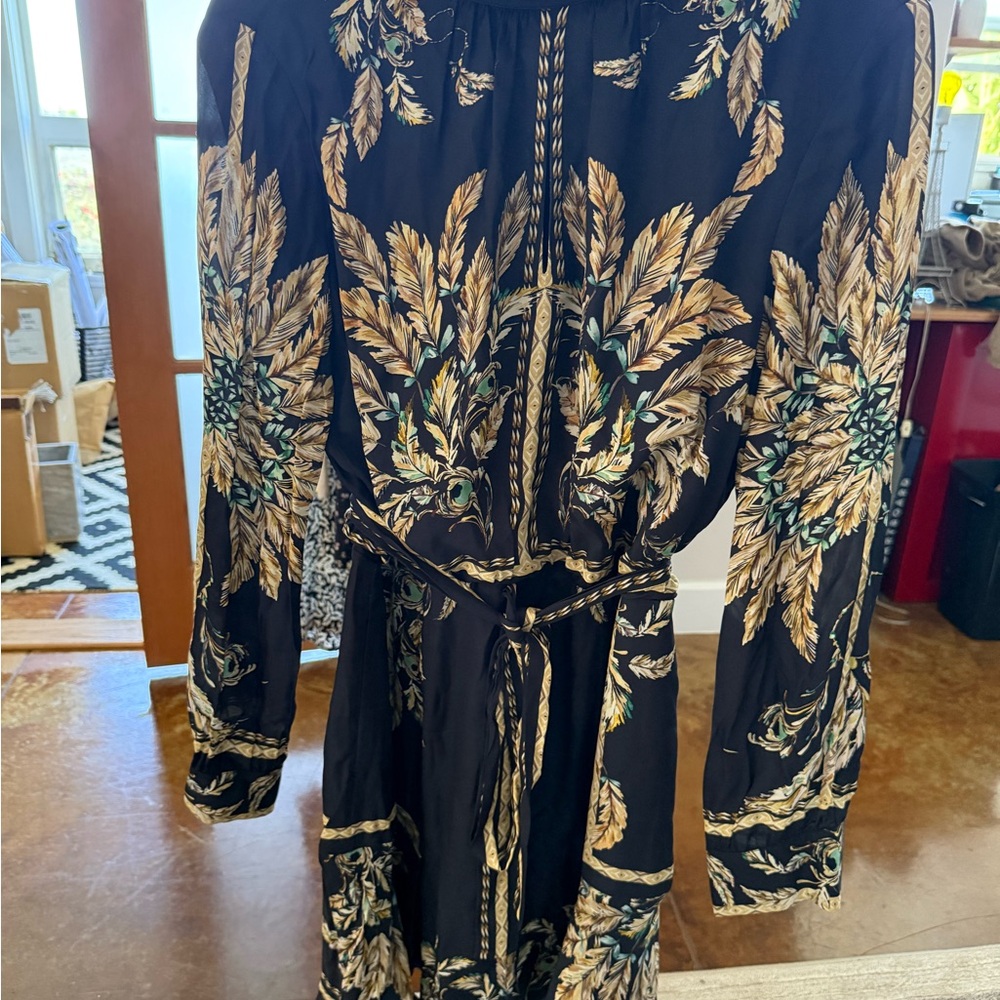 REISS Elegant Black and Gold Floral Dress